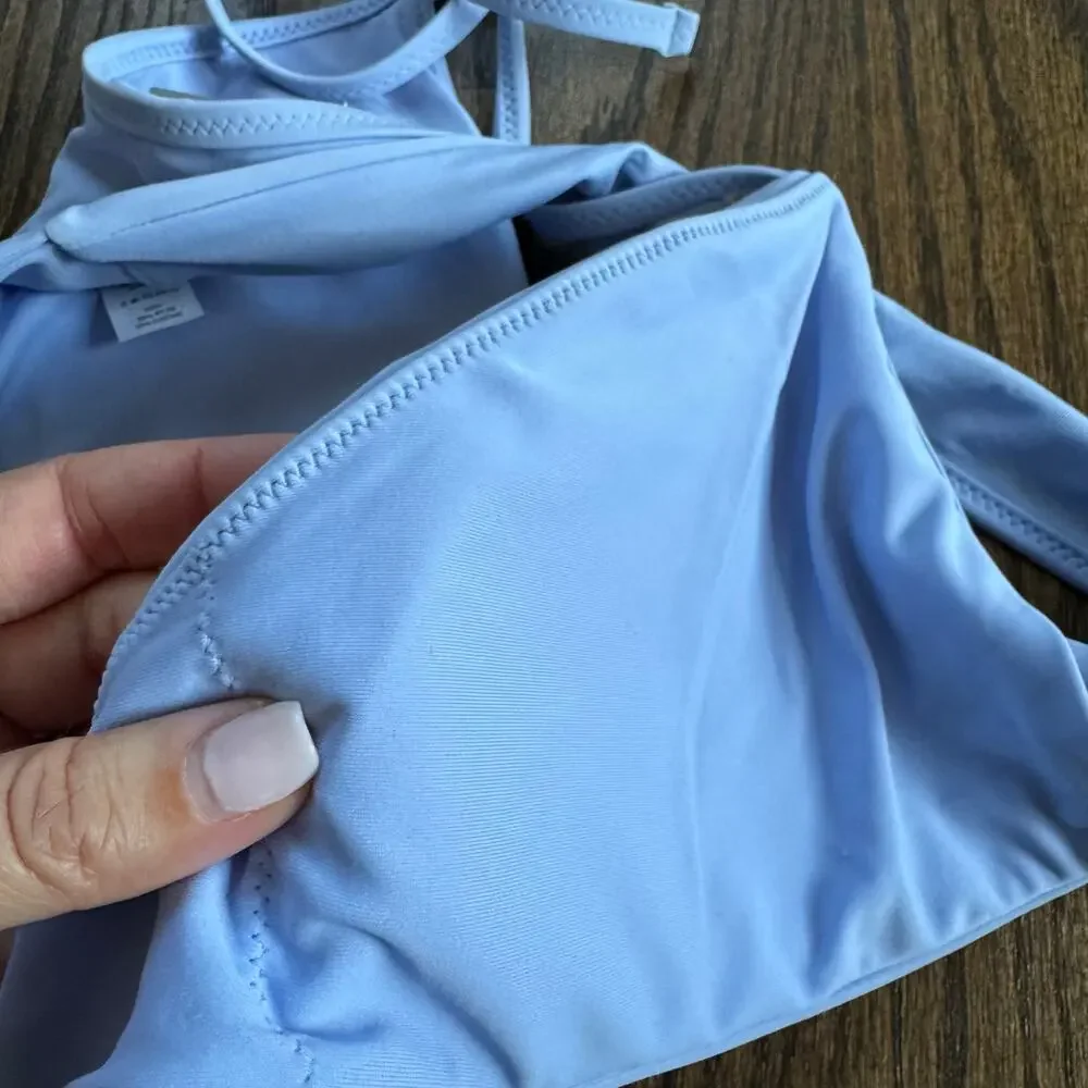 Aerie Women’s Baby Blue Cross Wrap Front Scoop Bikini Swim Suit Top Size Medium